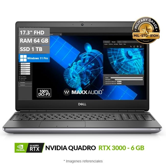 Laptop Dell WorkStation Precision 7750, Intel Core i7-10850H Hasta 5.1 GHz, RAM 64GB, SSD 1TB, 6GB NVIDIA Quadro RTX 3000, LED 17.3" FHD, Windows 11 Pro